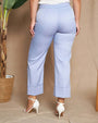 Pantalone a gamba dritta in tela elasticizzata tinta unita con maxi risvolto al fondo. CELESTE DORABELLA