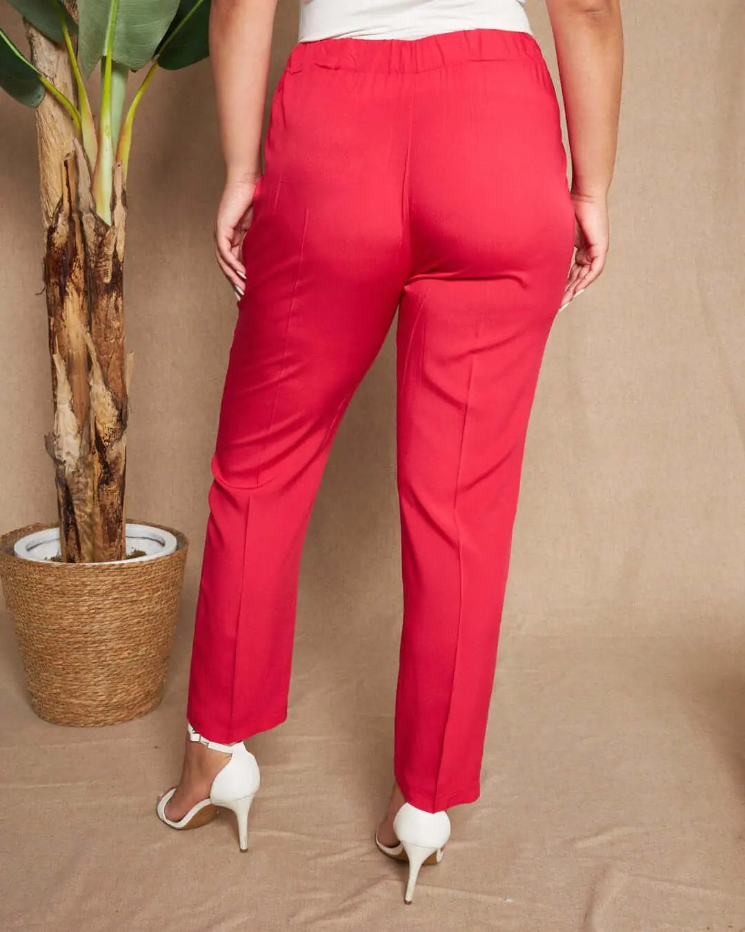 Pantalone a gamba dritta in twill di viscosa tinta unita con coulisse in vita. FRAGOLA DORABELLA