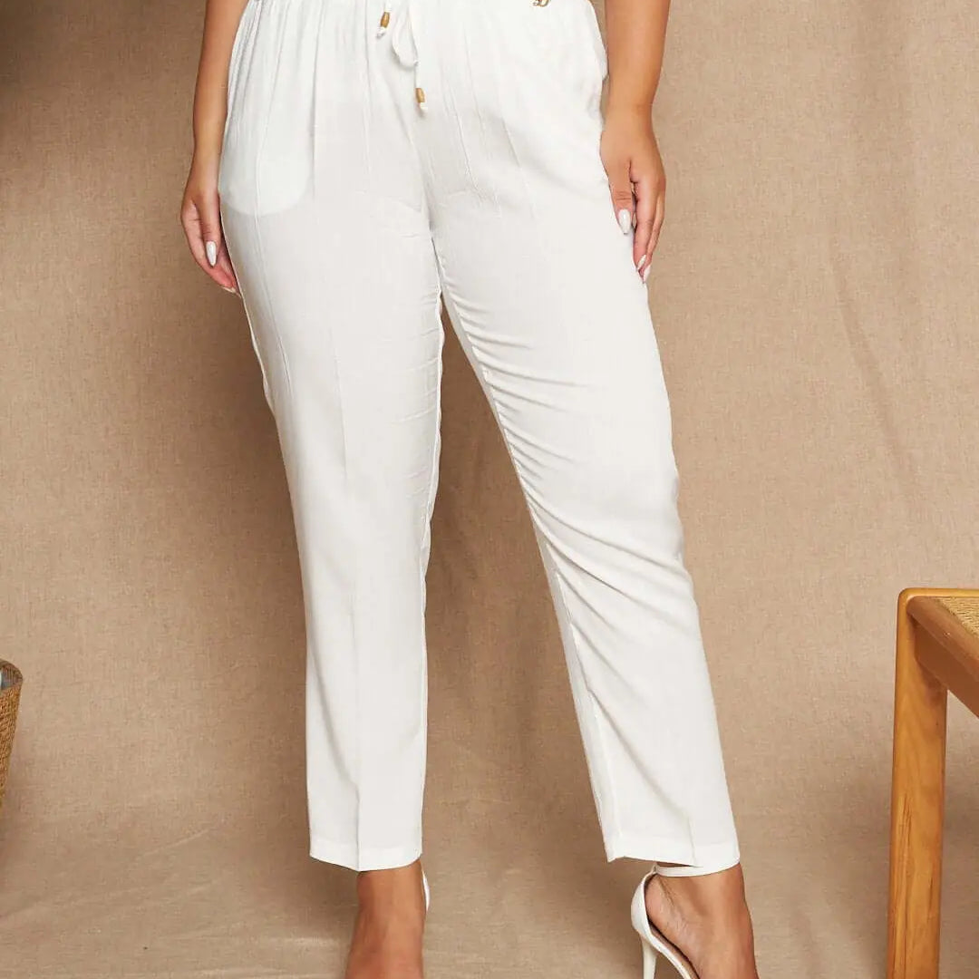 Pantalone a gamba dritta in twill di viscosa tinta unita con coulisse in vita. OFF WHITE DORABELLA XXL