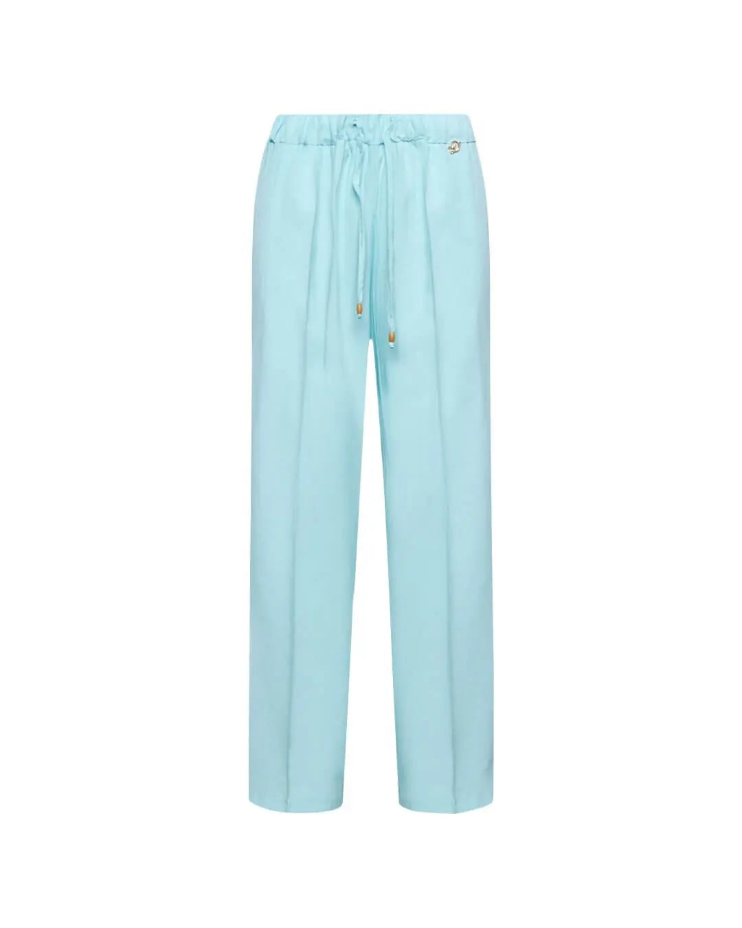 Pantalone a gamba dritta in twill di viscosa tinta unita con coulisse in vita. VERDE ACQUA DORABELLA