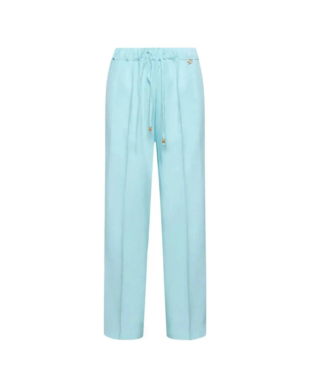 Pantalone a gamba dritta in twill di viscosa tinta unita con coulisse in vita. VERDE ACQUA DORABELLA