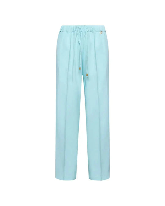 Pantalone a gamba dritta in twill di viscosa tinta unita con coulisse in vita. VERDE ACQUA DORABELLA