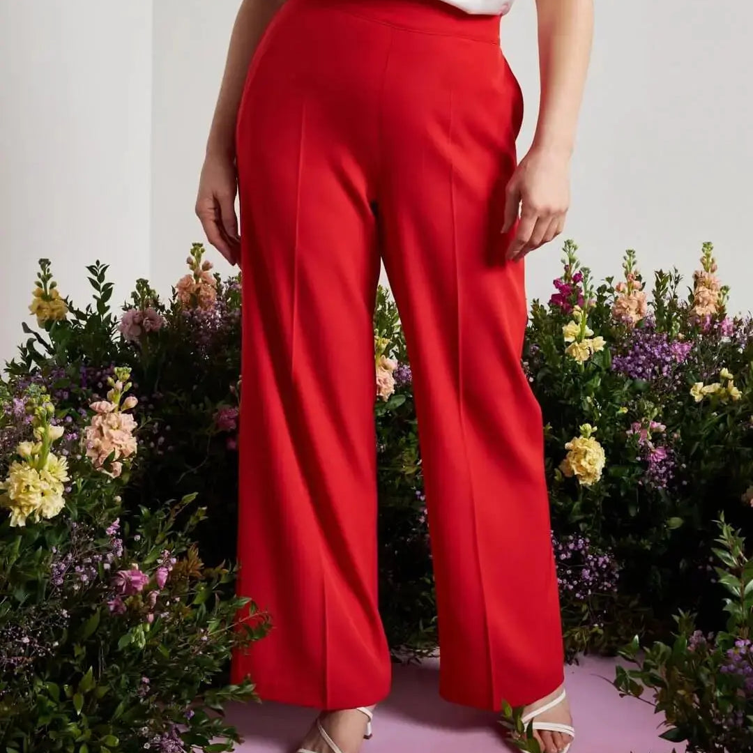 Pantalone a gamba larga in cady elasticizzato tinta unita. PAPAVERO DORABELLA PIU' 49