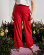 Pantalone a gamba larga in cady elasticizzato tinta unita. PAPAVERO DORABELLA PIU' 49