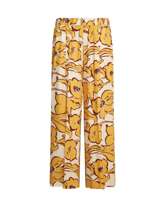 Pantalone a gamba larga in viscosa lucida con fantasia floreale OCRA DORABELLA PIU'