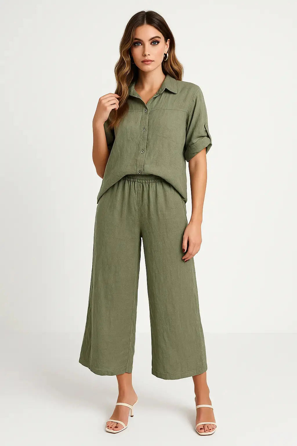 Pantalone a palazzo con vita elastica in tessuto bollito Unica by Dorabella