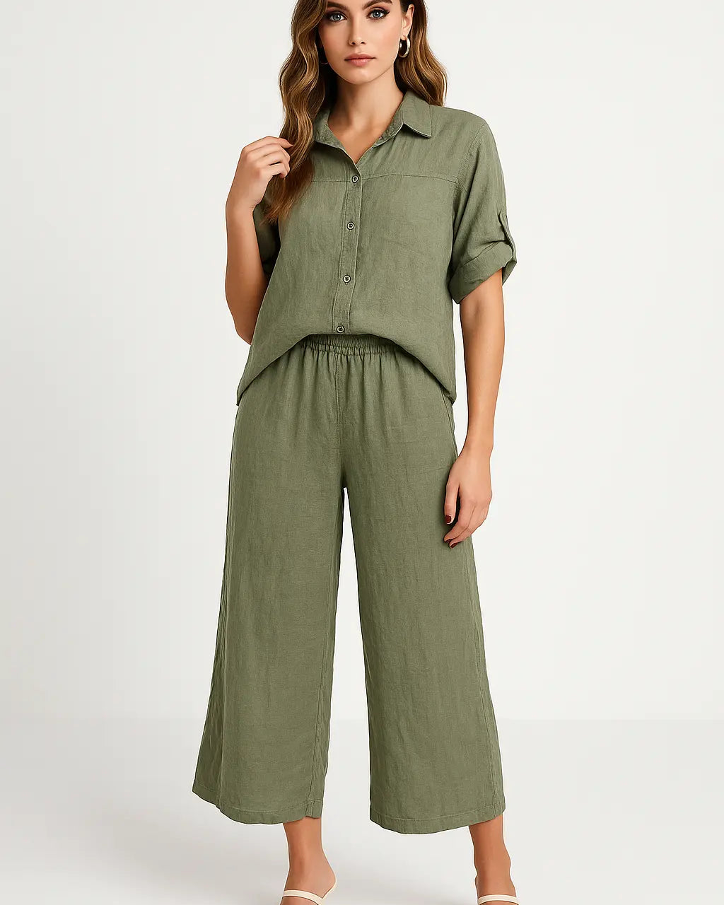 Pantalone a palazzo con vita elastica in tessuto bollito Unica by Dorabella