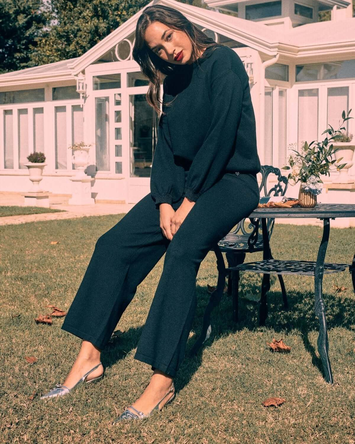 Pantalone a palazzo in maglia e con vita elasticizzata NERO DORABELLA XXL