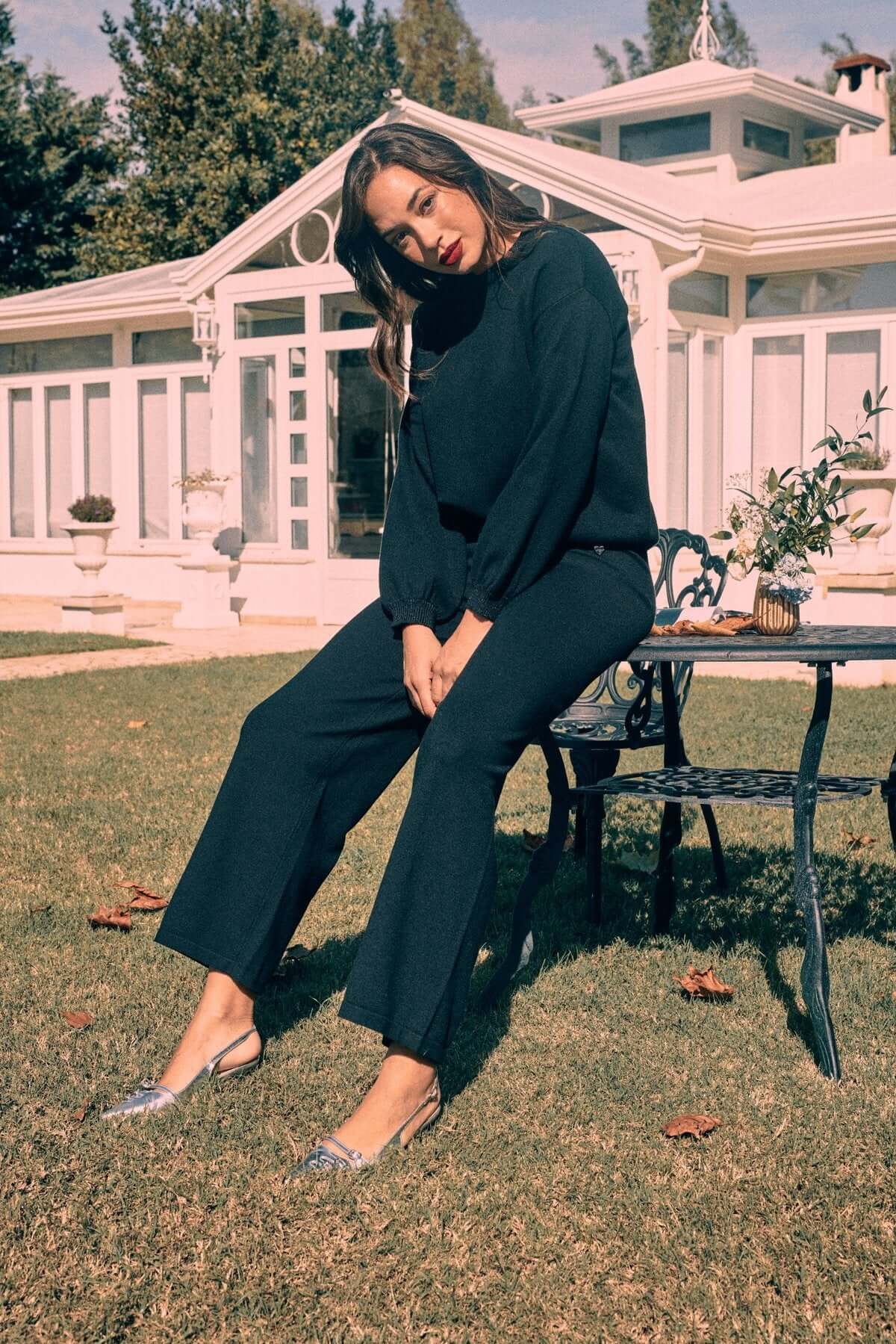 Pantalone a palazzo in maglia e con vita elasticizzata NERO DORABELLA XXL