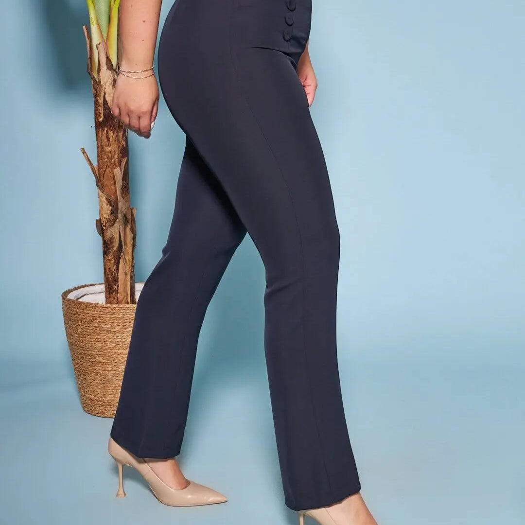 Pantalone a sigaretta in cady elasticizzato con bottoni in tinta BLU DORABELLA 52