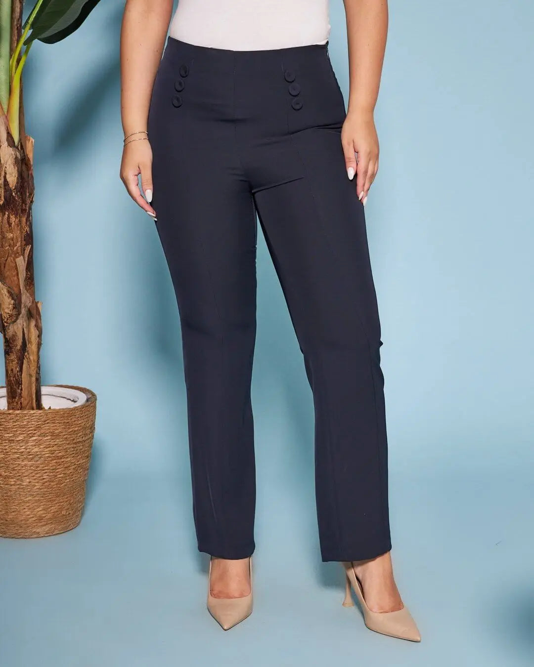 Pantalone a sigaretta in cady elasticizzato con bottoni in tinta BLU DORABELLA