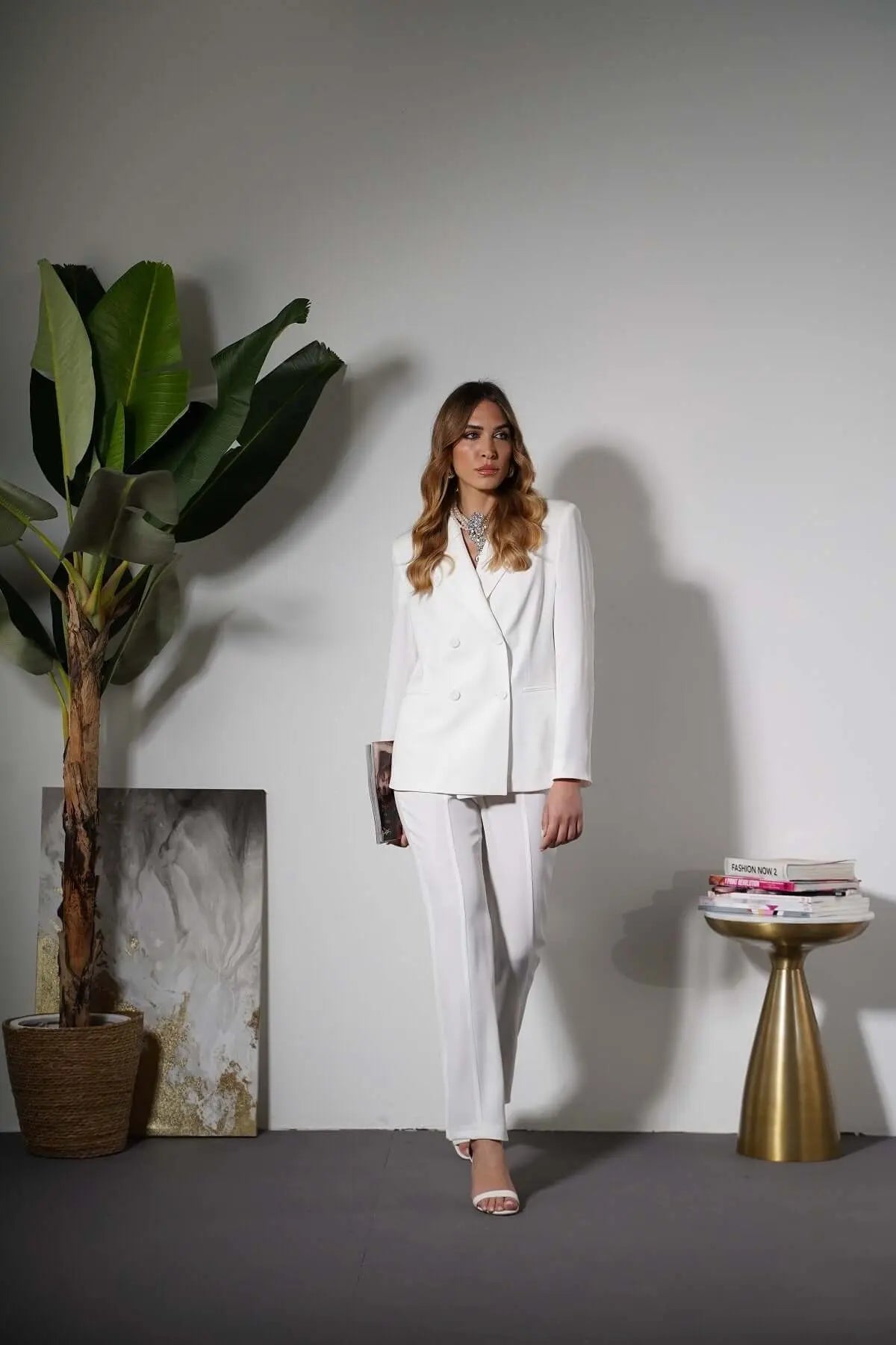 Pantalone a sigaretta in cady elasticizzato con bottoni in tinta OFF WHITE DORABELLA