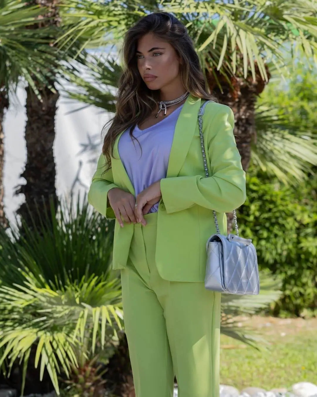 Pantalone a sigaretta in cady elasticizzato di misto viscosa tinta unita. PISTACCHIO DORABELLA