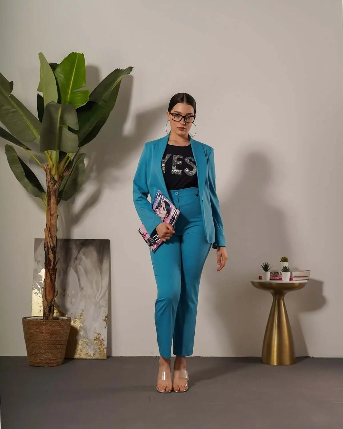 Pantalone a sigaretta in cady elasticizzato di misto viscosa tinta unita. TURCHESE DORABELLA 50