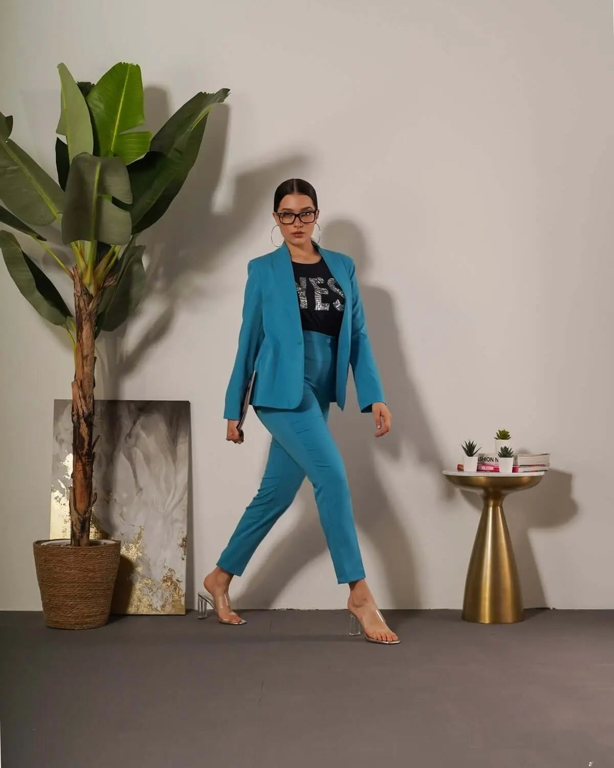 Pantalone a sigaretta in cady elasticizzato di misto viscosa tinta unita. TURCHESE DORABELLA