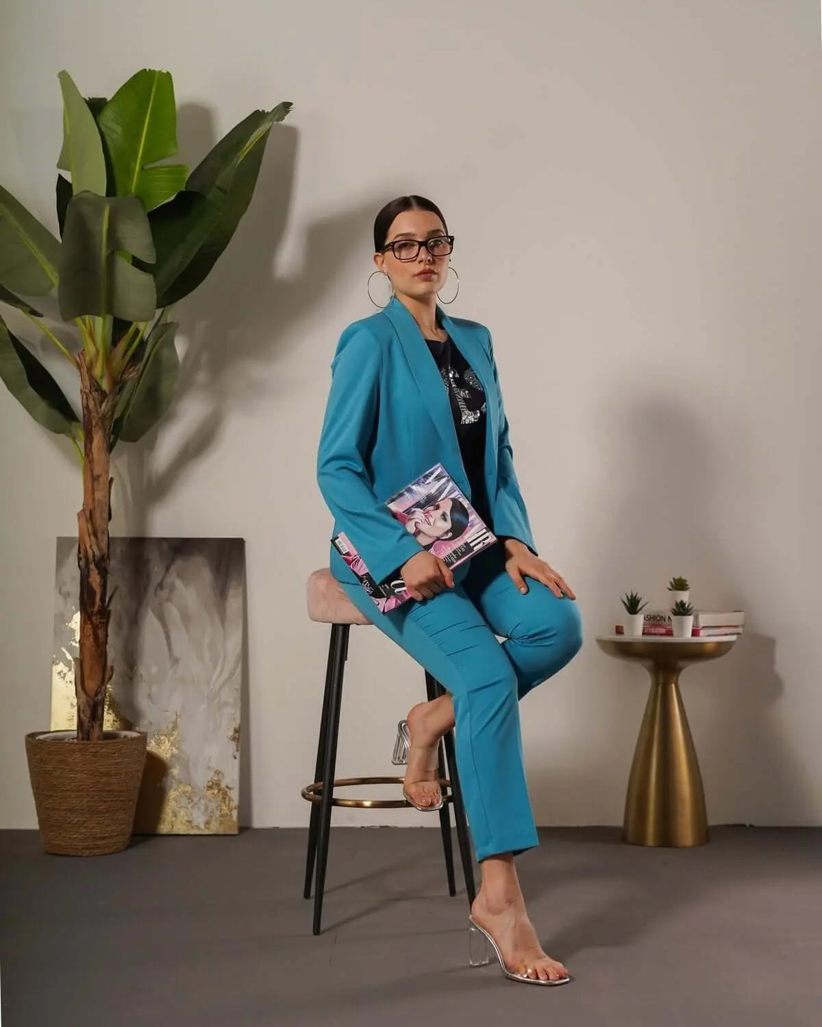 Pantalone a sigaretta in cady elasticizzato di misto viscosa tinta unita. TURCHESE DORABELLA