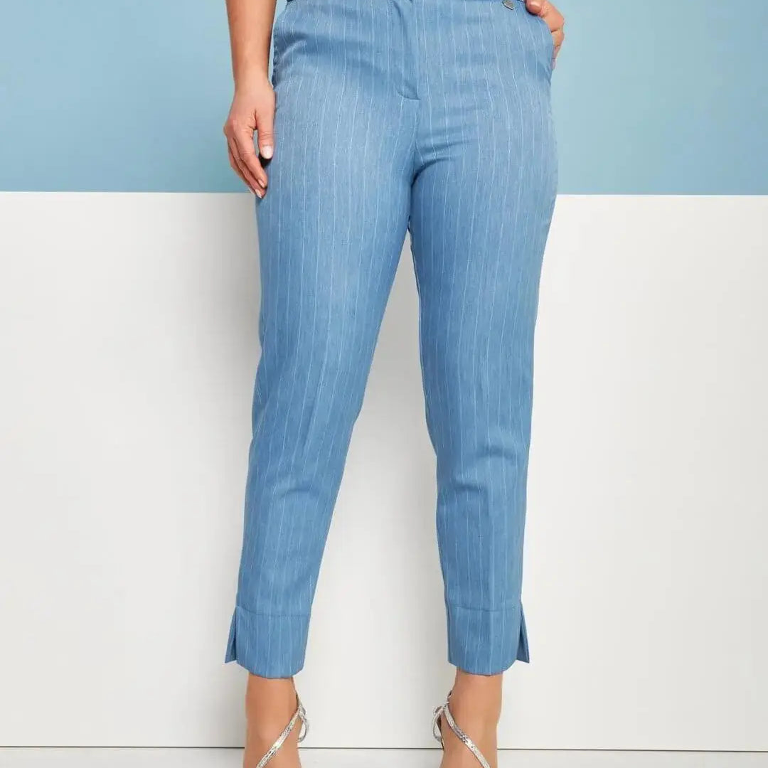 Pantalone a sigaretta in chambray gessato con tasca america DENIM DORABELLA XXL