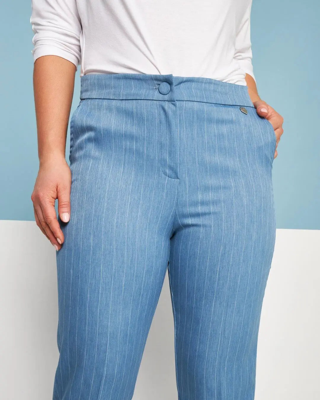 Pantalone a sigaretta in chambray gessato con tasca america DENIM DORABELLA