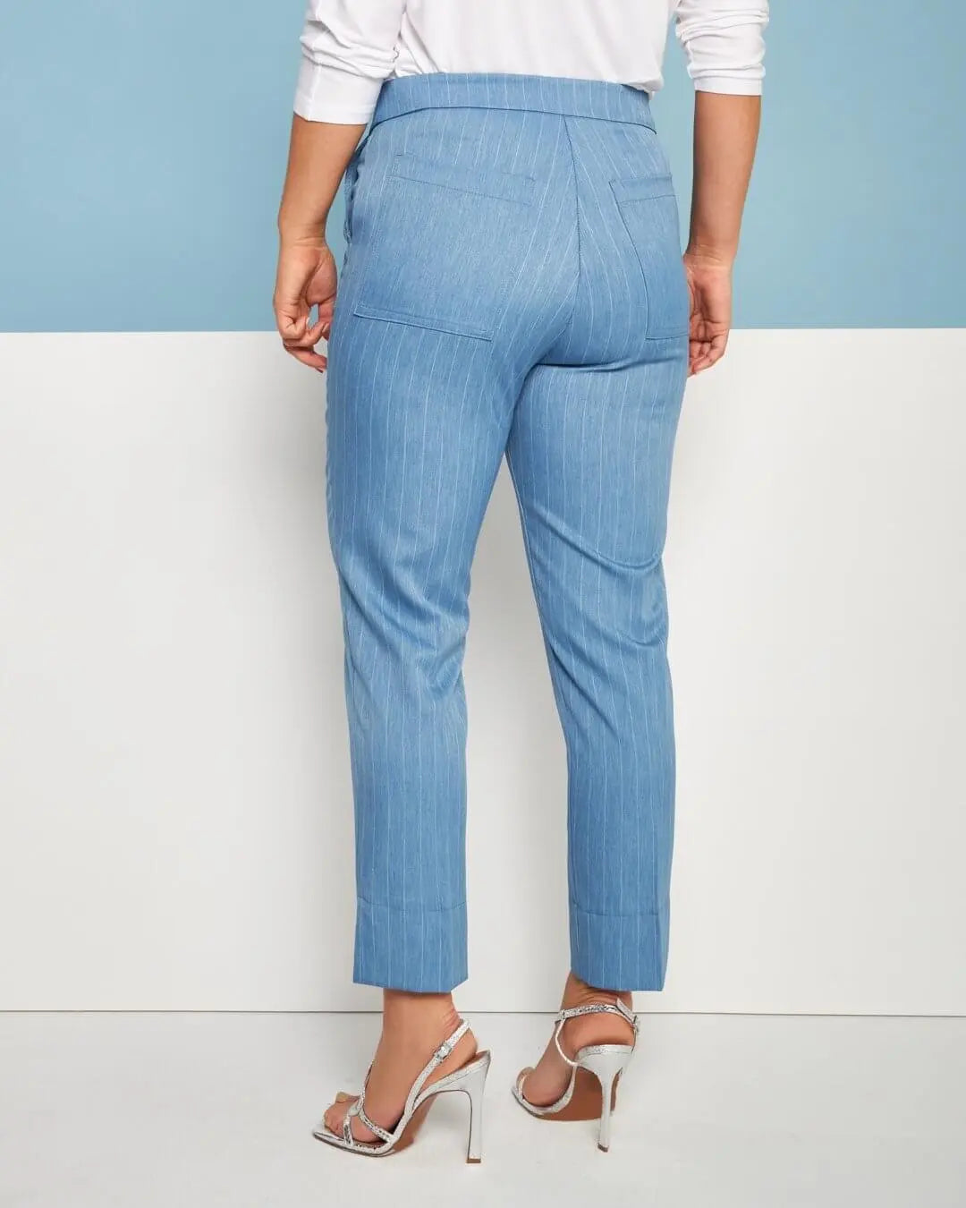 Pantalone a sigaretta in chambray gessato con tasca america DENIM DORABELLA