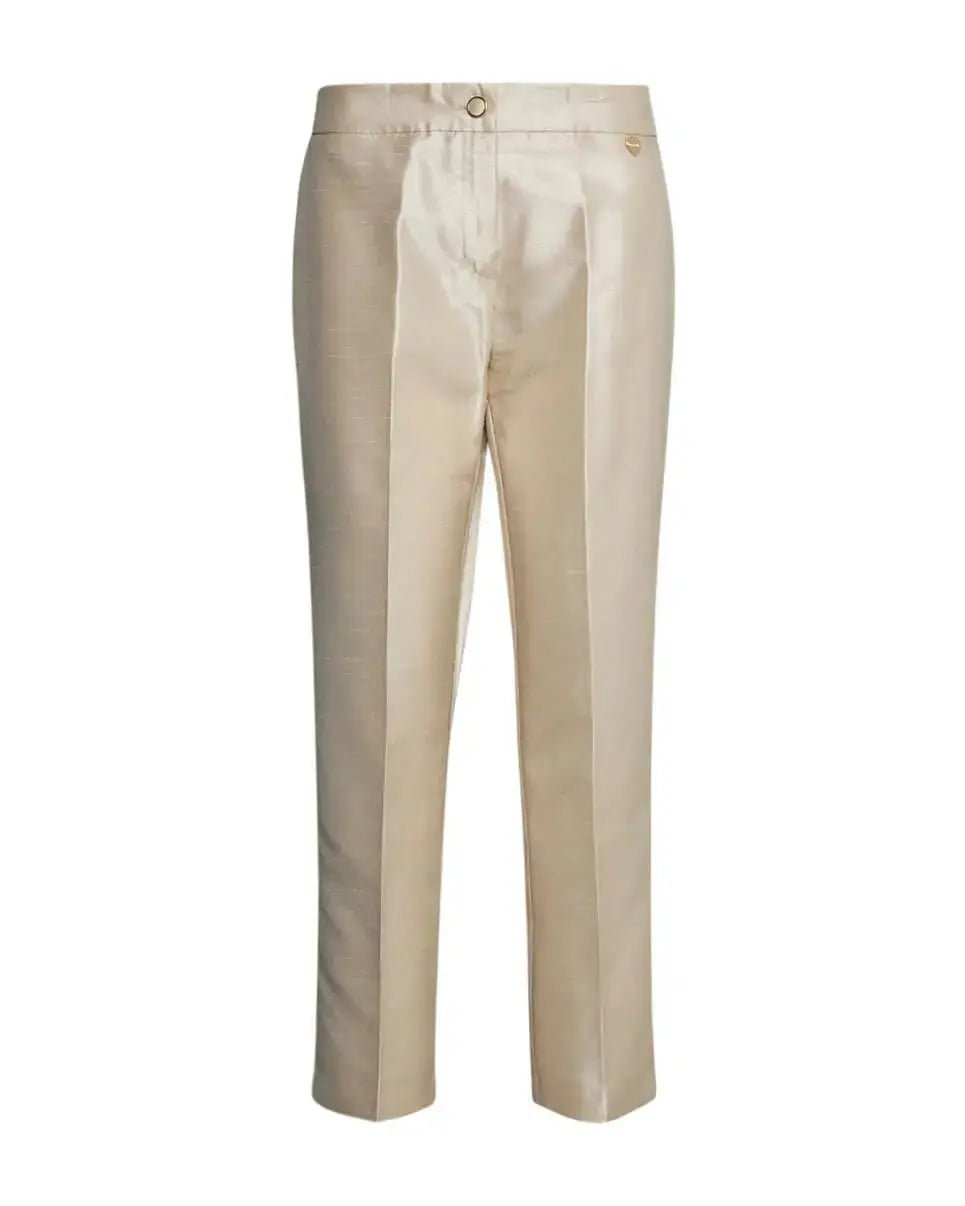 Pantalone a sigaretta in shantung con bottone rivestito CHAMPAGNE DORABELLA COUTURE