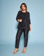 Pantalone a sigaretta in shantung con bottone rivestito NERO DORABELLA COUTURE