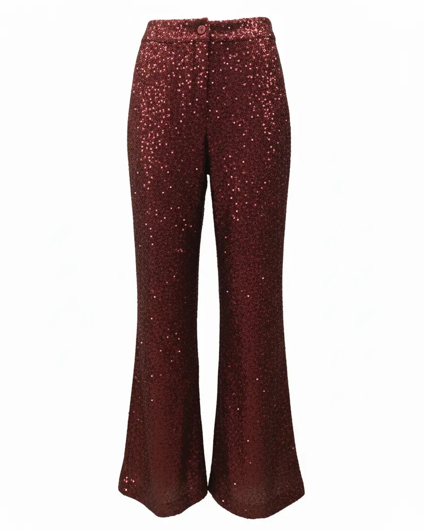 Pantalone a zampa in paillettes IRONICA M/L / Rosso