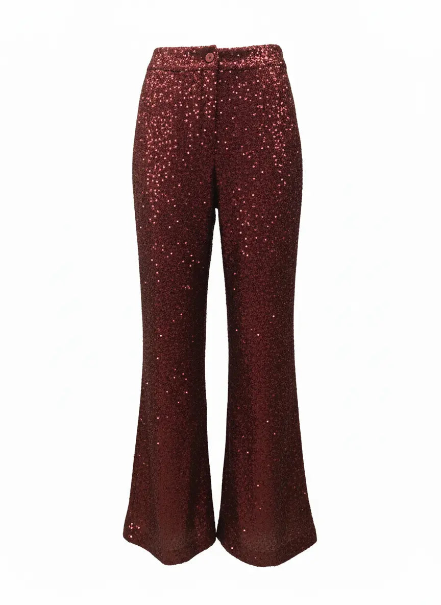Pantalone a zampa in paillettes IRONICA M/L / Rosso