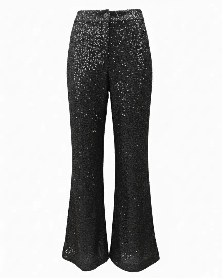 Pantalone a zampa in paillettes IRONICA M/L / Nero