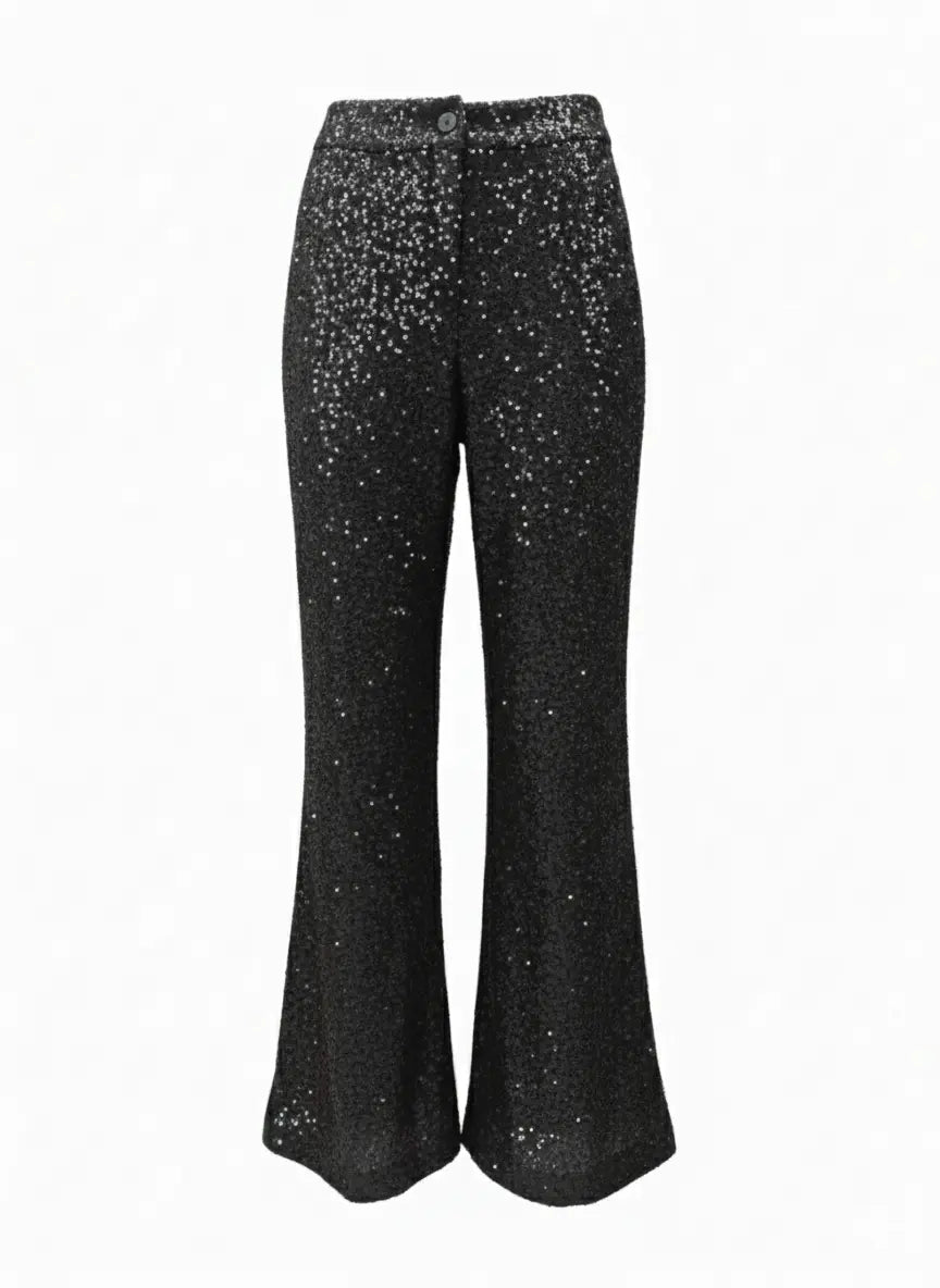 Pantalone a zampa in paillettes IRONICA M/L / Nero