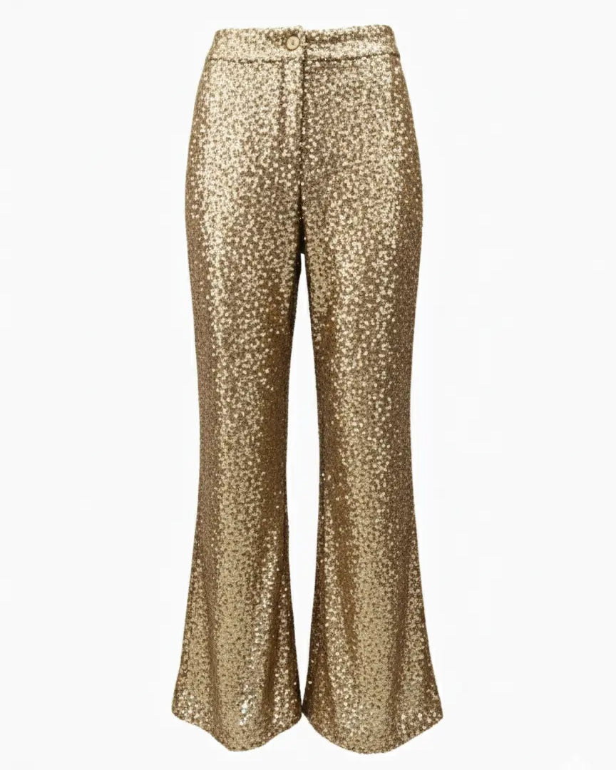 Pantalone a zampa in paillettes IRONICA M/L / Champagne
