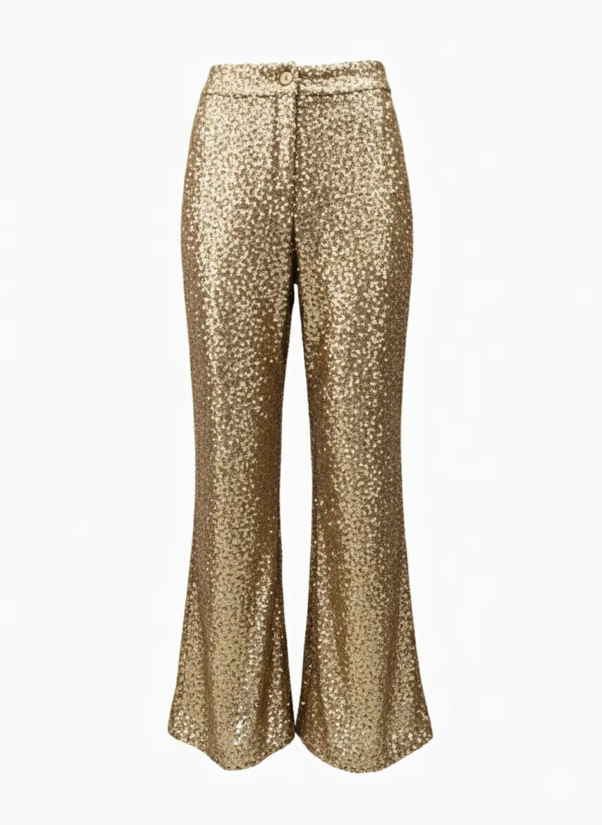 Pantalone a zampa in paillettes IRONICA M/L / Champagne