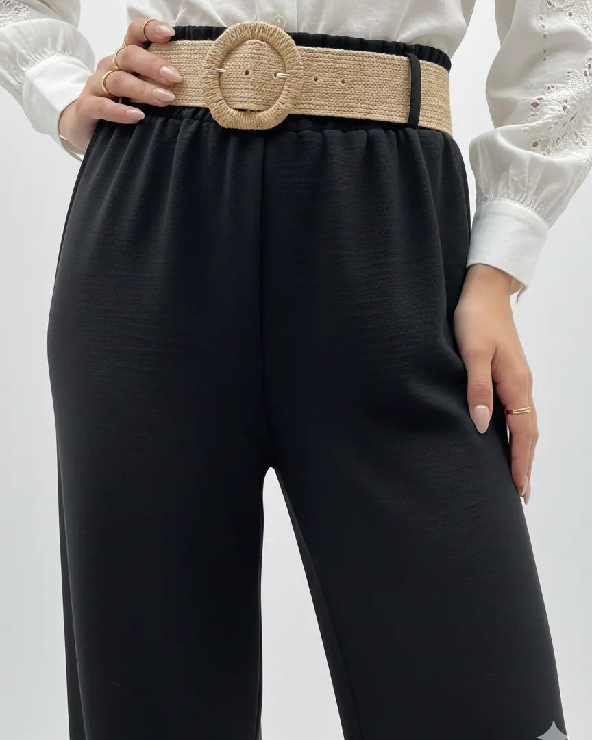 Pantalone ampio con cintura in rafia Unica by Dorabella