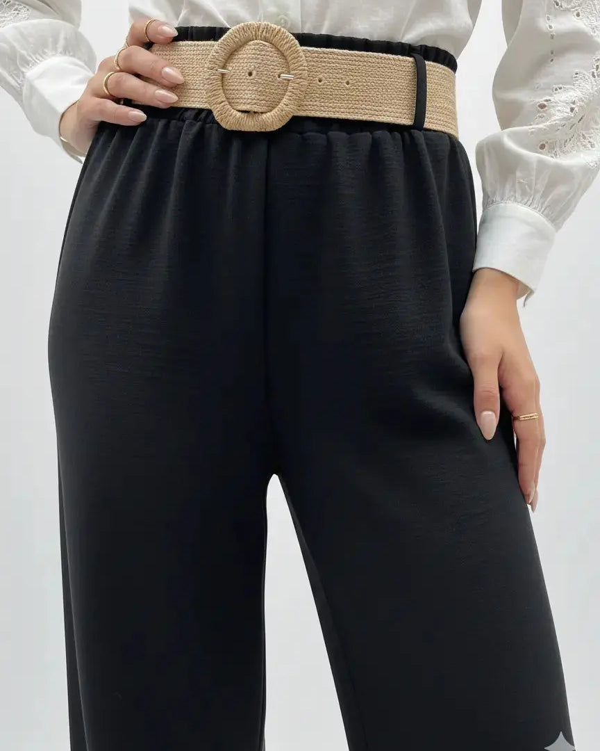 Pantalone ampio con cintura in rafia Unica by Dorabella