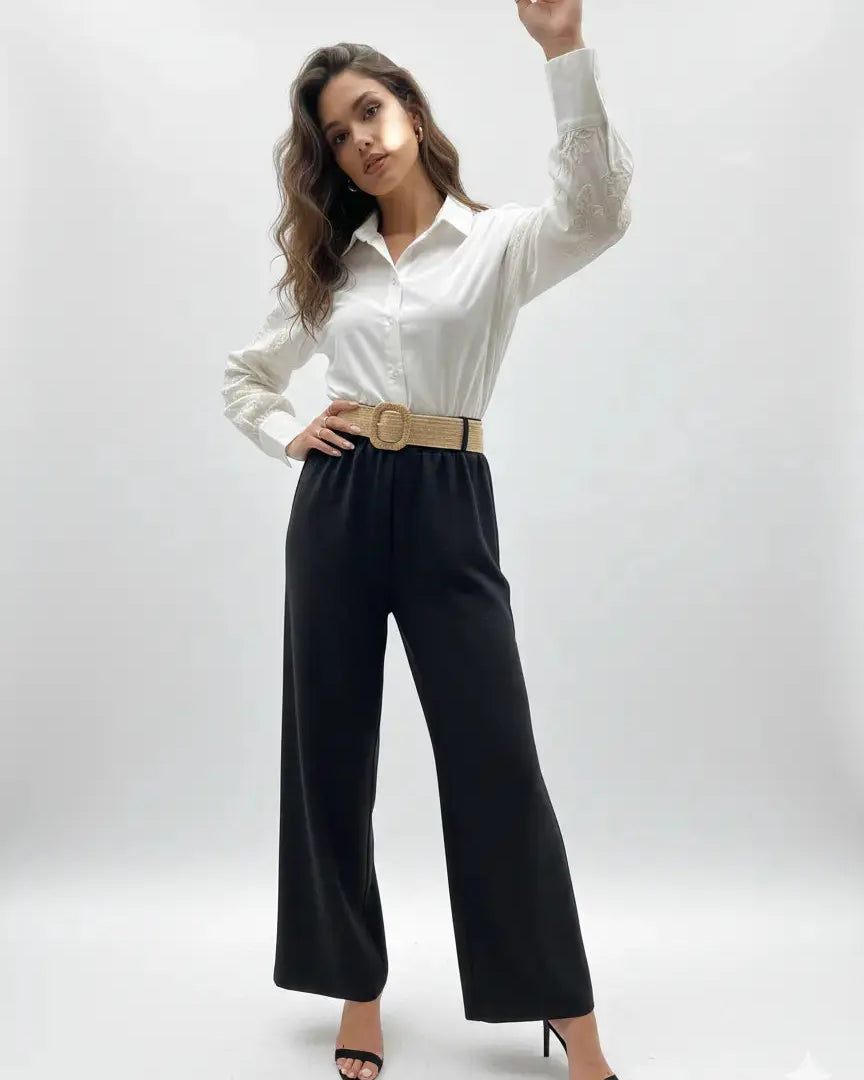 Pantalone ampio con cintura in rafia Unica by Dorabella