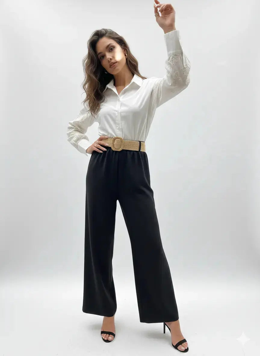 Pantalone ampio con cintura in rafia Unica by Dorabella