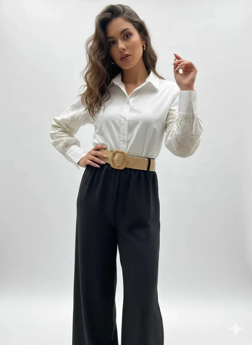 Pantalone ampio con cintura in rafia Unica by Dorabella