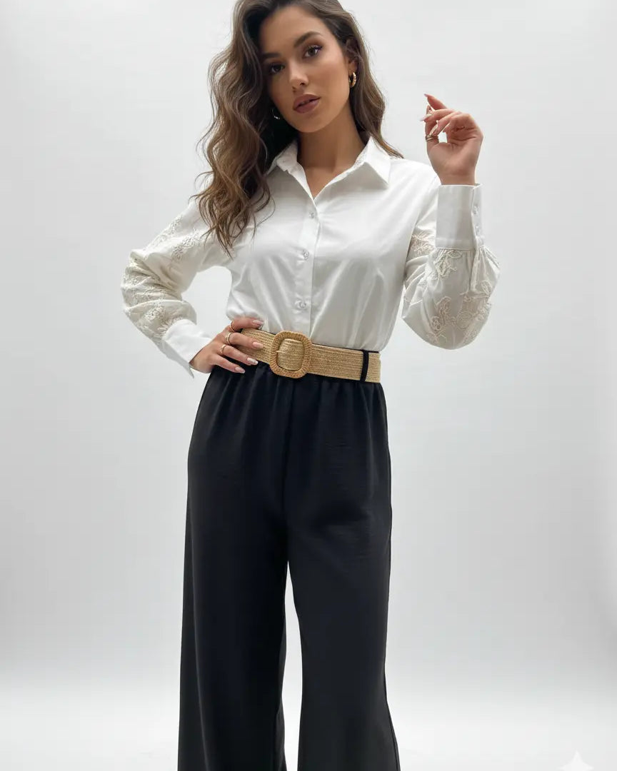 Pantalone ampio con cintura in rafia Unica by Dorabella