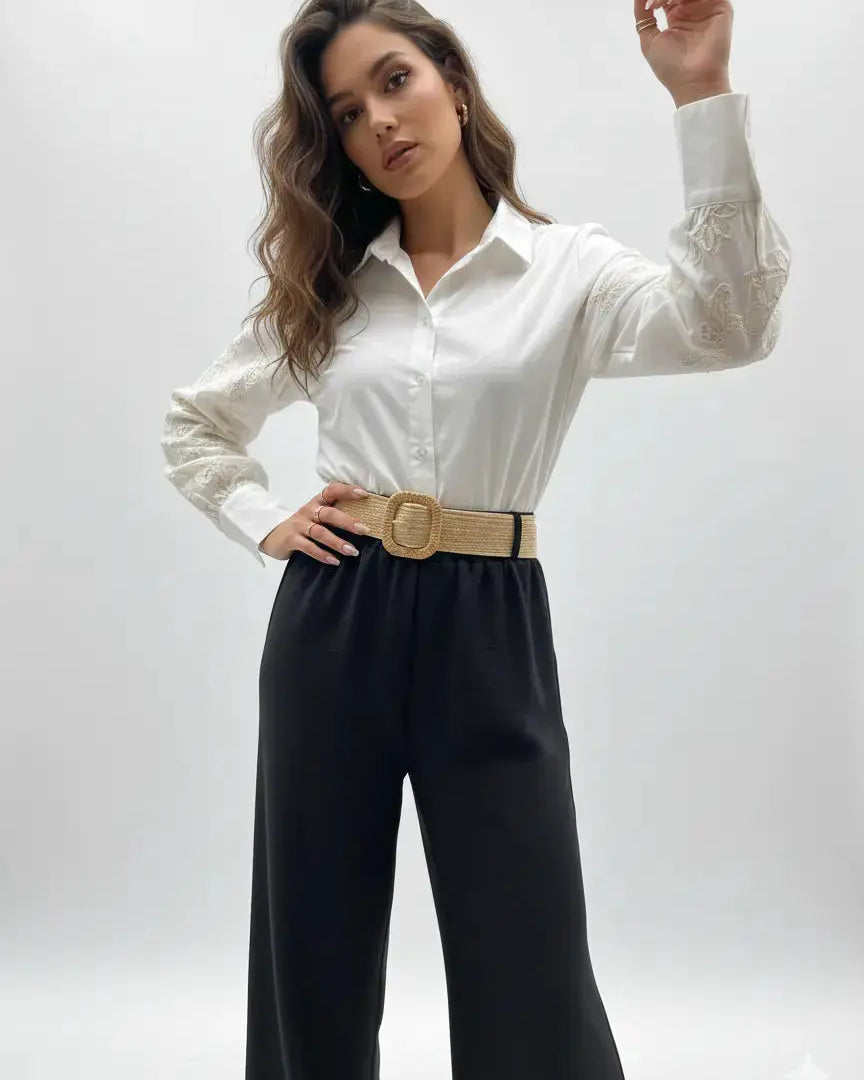 Pantalone ampio con cintura in rafia Unica by Dorabella
