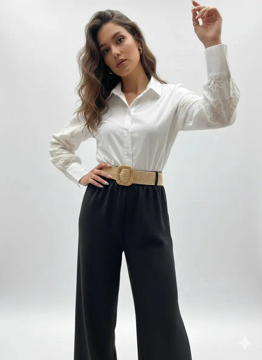 Pantalone ampio con cintura in rafia Unica by Dorabella