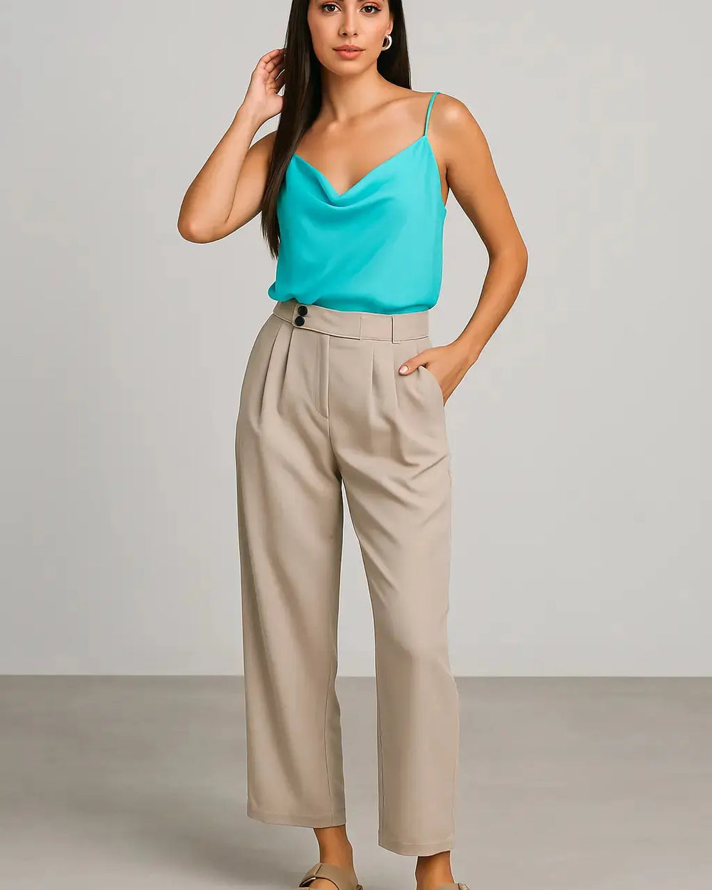 Pantalone ampio con doppia pinces e bustino con bottone allungato frontale Unica by Dorabella