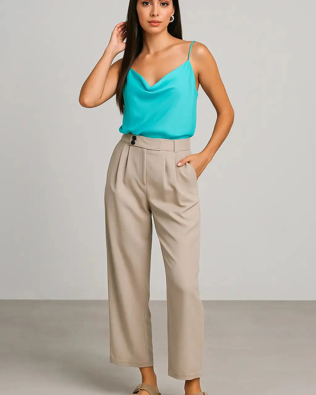 Pantalone ampio con doppia pinces e bustino con bottone allungato frontale Unica by Dorabella