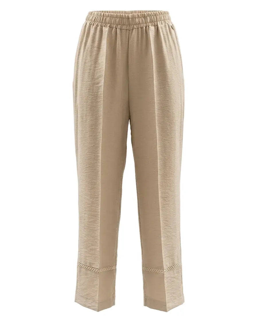 Pantalone ampio con passamaneria a rete sul fondo DORABELLA