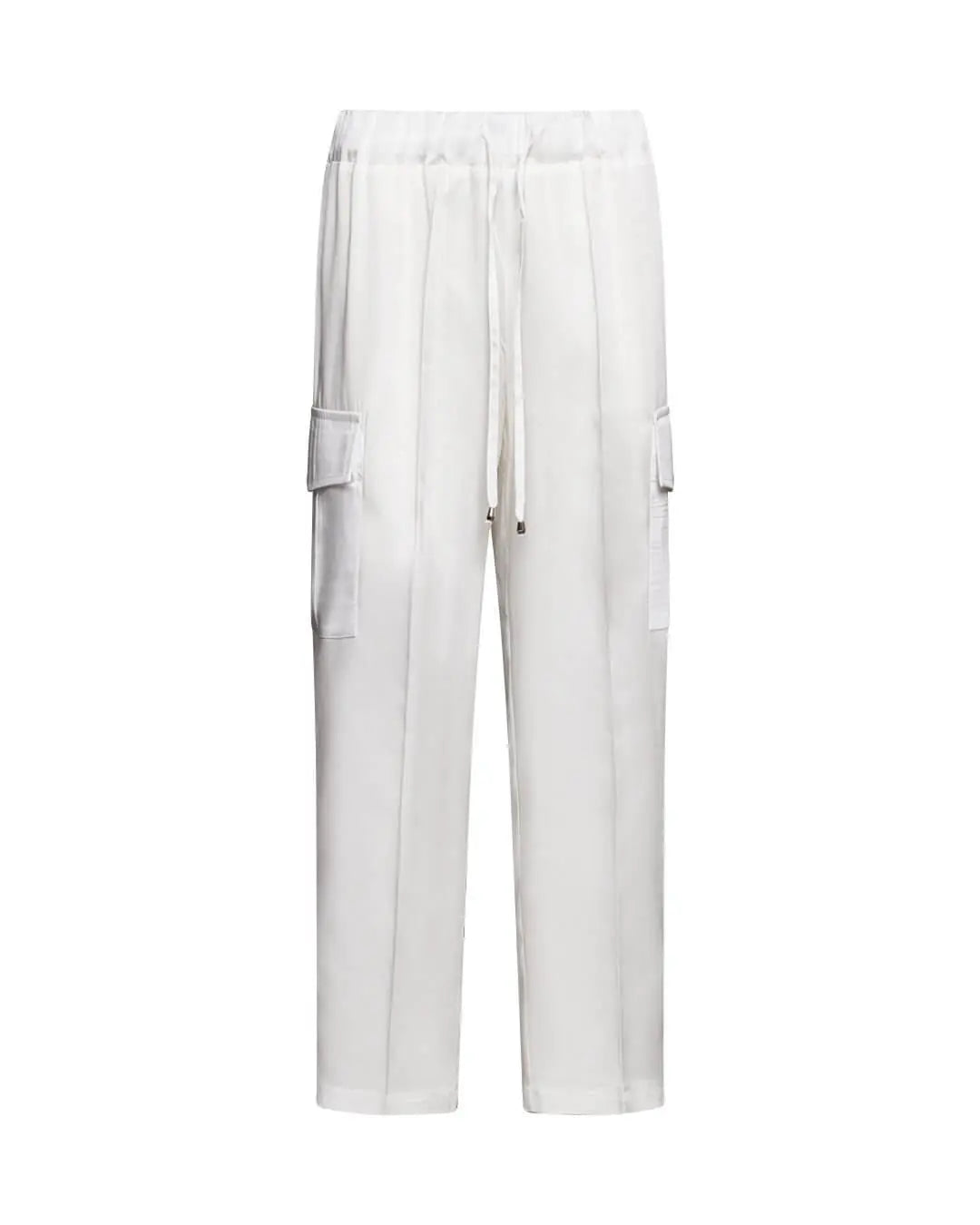 Pantalone cargo a gamba dritta in lyocell tinta unita con coulisse in vita. BIANCO DORABELLA
