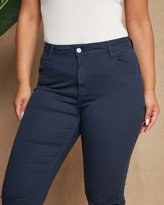 Pantalone cinque tasche a sigaretta in twill di cotone elasticizzato BLU DORABELLA