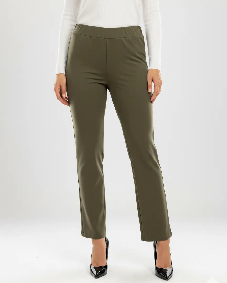 Pantalone comfy  a gamba dritta con vita elastica in punto milano leggero DORABELLA