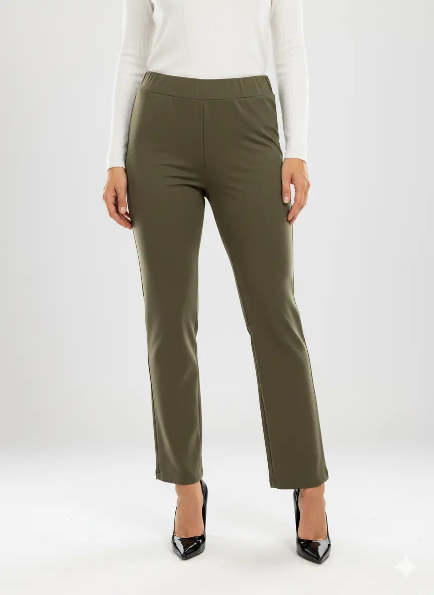 Pantalone comfy  a gamba dritta con vita elastica in punto milano leggero DORABELLA