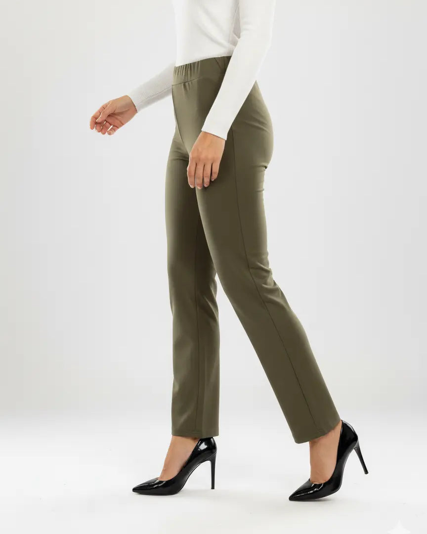Pantalone comfy  a gamba dritta con vita elastica in punto milano leggero DORABELLA