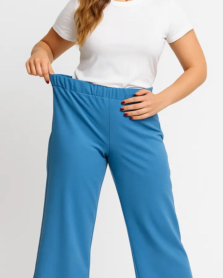 Pantalone comfy a palazzo con vita elastica in punto milano leggero DORABELLA
