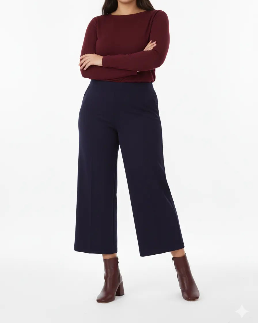 Pantalone comfy cropped con vita elastica BLU DORABELLA
