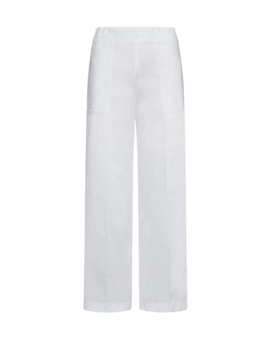 Pantalone con tasca ricamata in pizzo Sangallo BIANCO DORABELLA